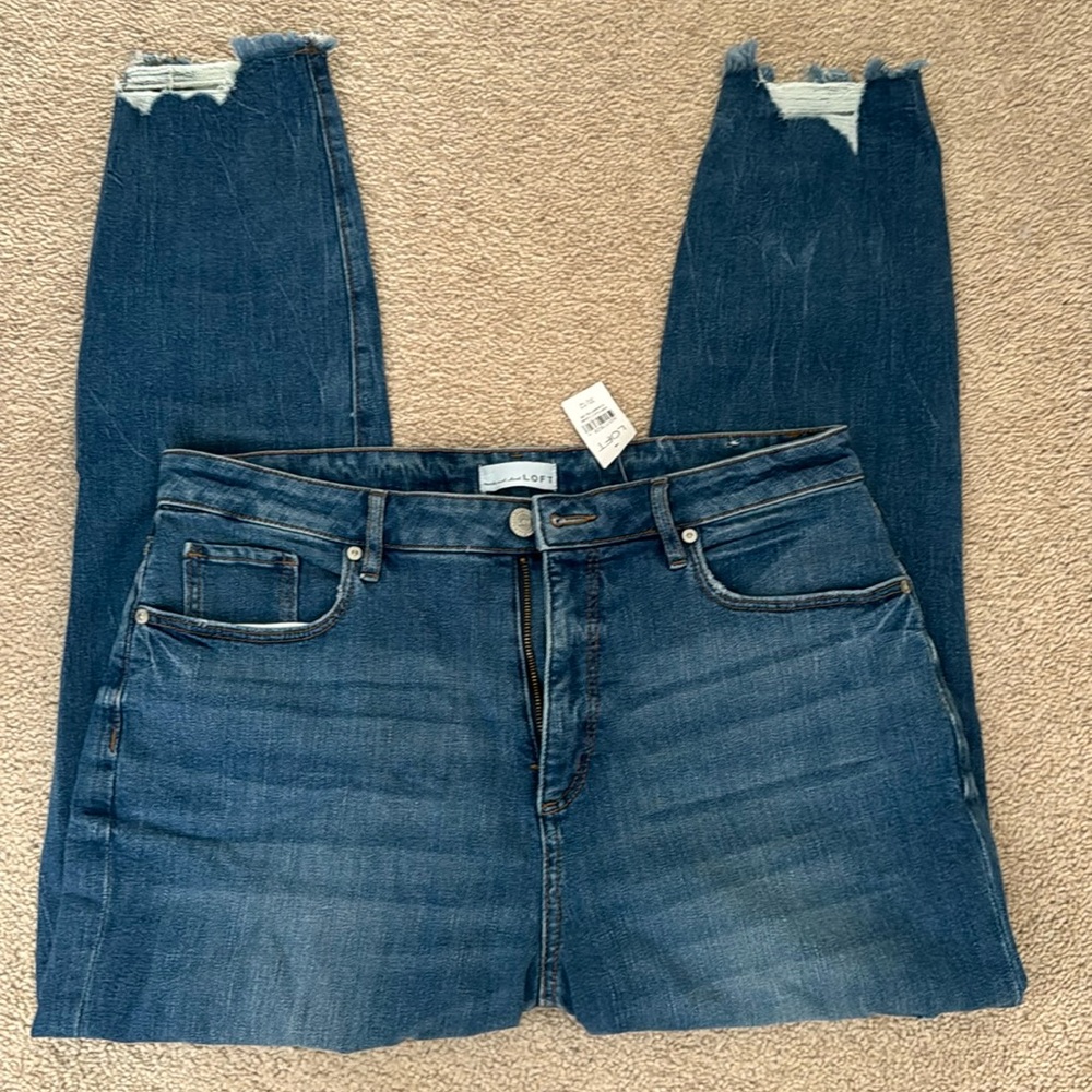 LOFT Blue Cropped Ankle Jeans with Distressed Details